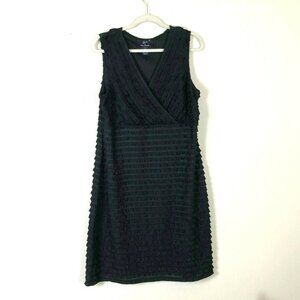 Nina Leonard 14 Shift Dress Ruffle Pleated V Neck Party Sleeveless Lennie
